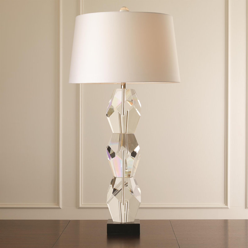 Crystal Facet Block Lamp with White Shade