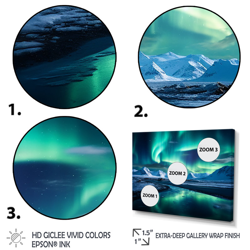 «Islandais Borealis», art mural «Aurora Borealis», Cadre flottant noir, H 16 po x l 32 po x P 1 po