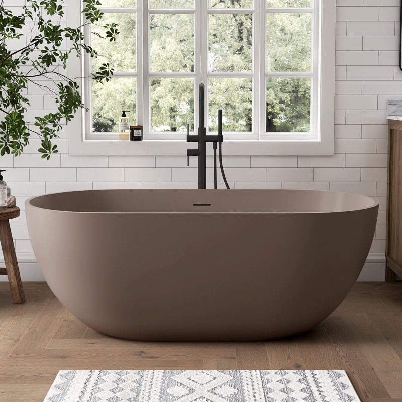 MEDUNJESS 59'' Freestanding Tub Solid Surface Freestanding Soaking Bathtub, Gray Coffee