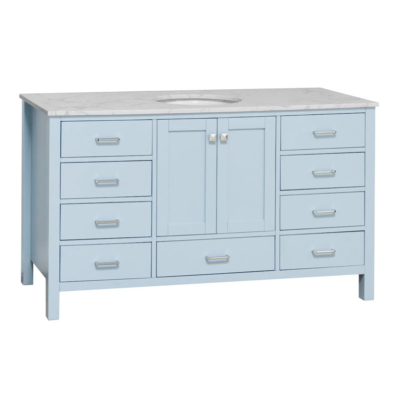 Claudett 60'' Single Bathroom Vanity with Top, Engineered Carrara, Powder Blue