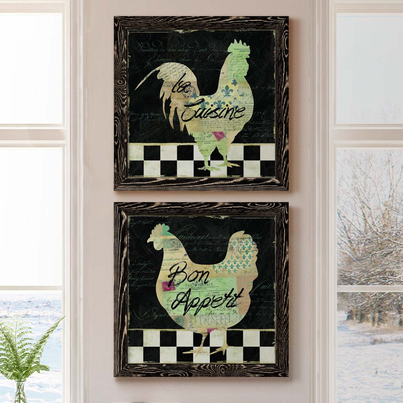 Coq français - ensemble de 2 impressions sur toile, Toile avec cadre noir, H 20 po x l 40 po x P 1,5 po