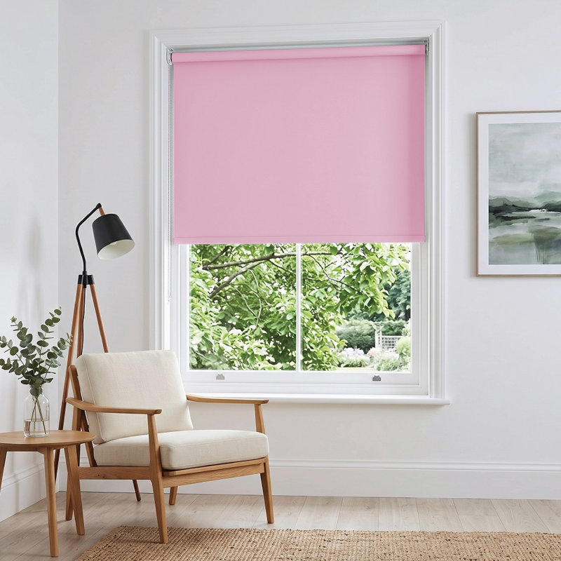 Thermal Blackout Roller Blind - Trimmable Cut to Size - Heavy Duty Metal Tube, Pink, 210" L x 90" W