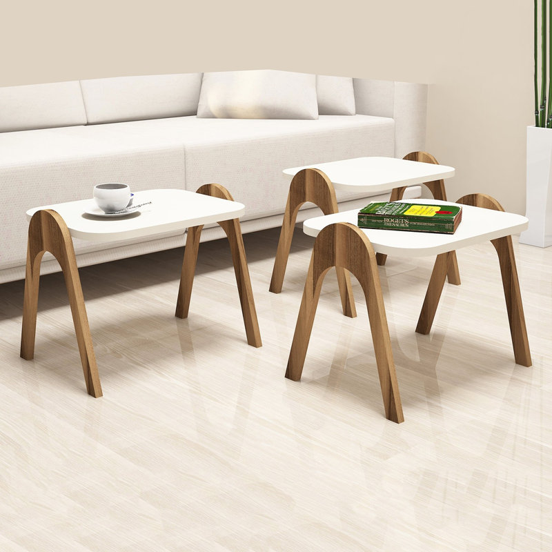 Side Table Set, Walnut White