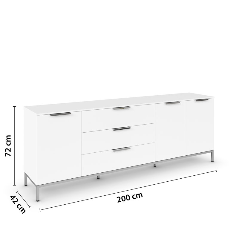 Flipp 3 Drawer 200Cm W Combo Dresser, Alpine White/Chrome