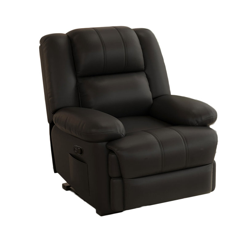 Minisha Faux Leather Swivel Recliner, Black Faux Leather