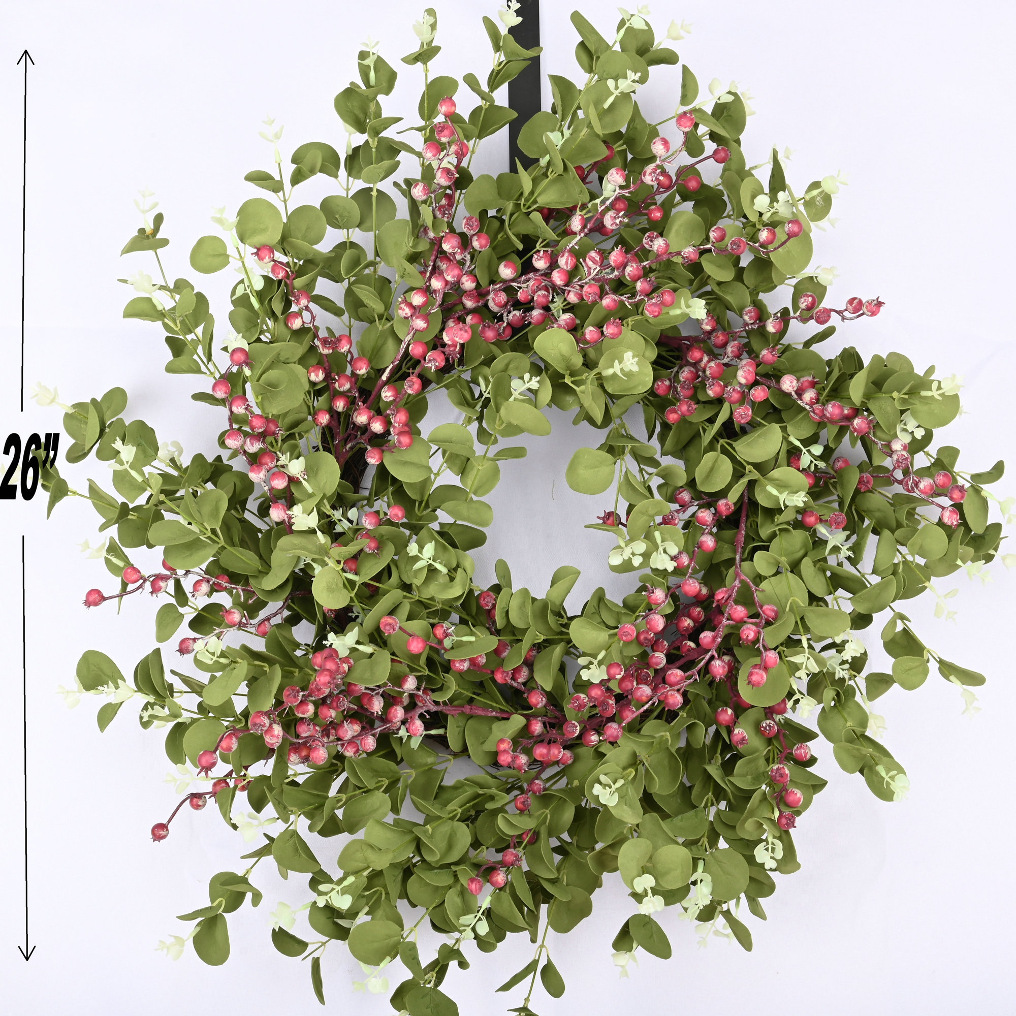 24" Handcrafted Faux Eucalyptus Berry Wreath for Front Door, Purple/Green