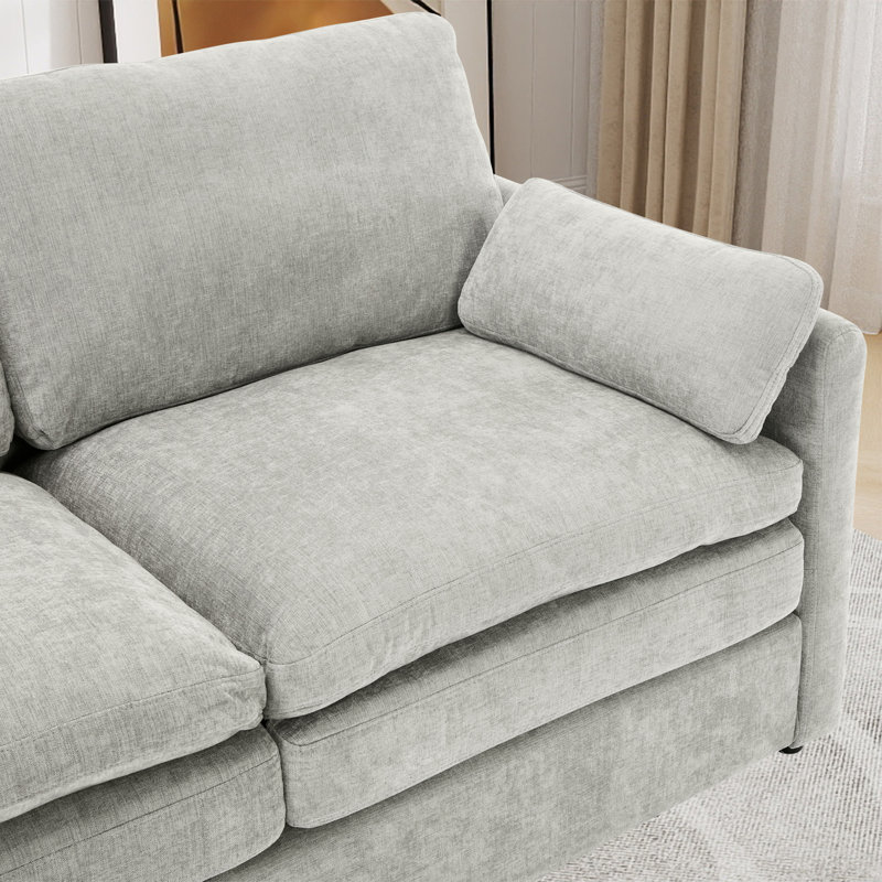 68" W Upholstered Loveseat With Pillows, Light Gray