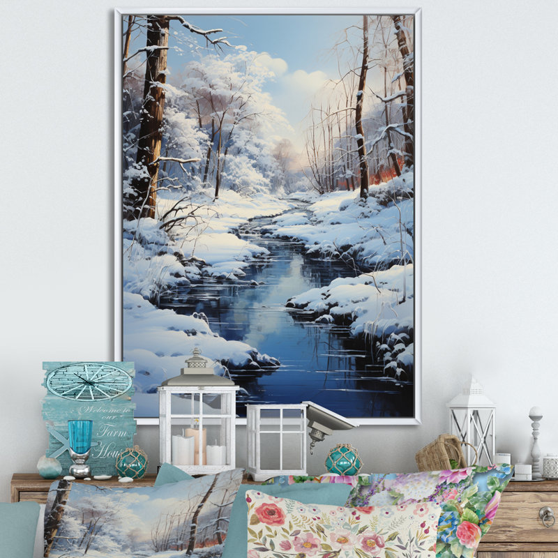 Winter River Harmony II, reproduction d'art sur toile, H 20 po x l 12 po, Cadre flottant blanc