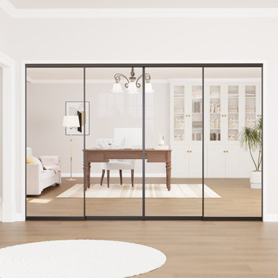 120"x80"H 4 Panel Clear Glass Room Dividers -Aluminum Sliding Doors - Closet Doors - Gym Room Door - Office Room Door