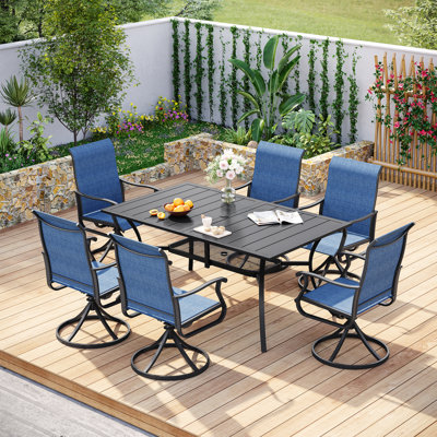 Ensemble repas pour 6 personnes avec table de salle à manger rectangulaire et 6 chaises pivotantes PVC-coated polyester