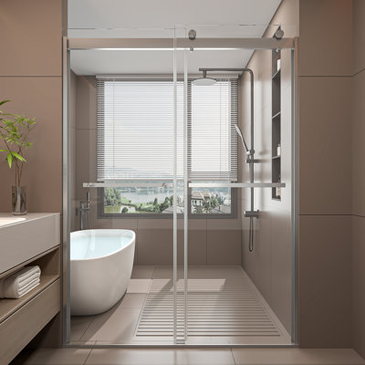 50'' - 54'' W x 74'' H Double Sliding Door Semi-Frameless Shower Door with 5/16"(8mm) Explosion-Proof Clear Tempered Glass