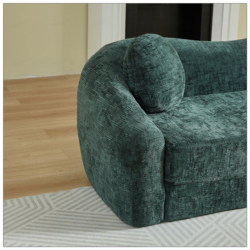 Canapé inclinable incurvé convertible, canapé-lit pliant sans cadre 2 en 1 avec base coulissante et assise profonde, canapé inclinable en chenille deux places