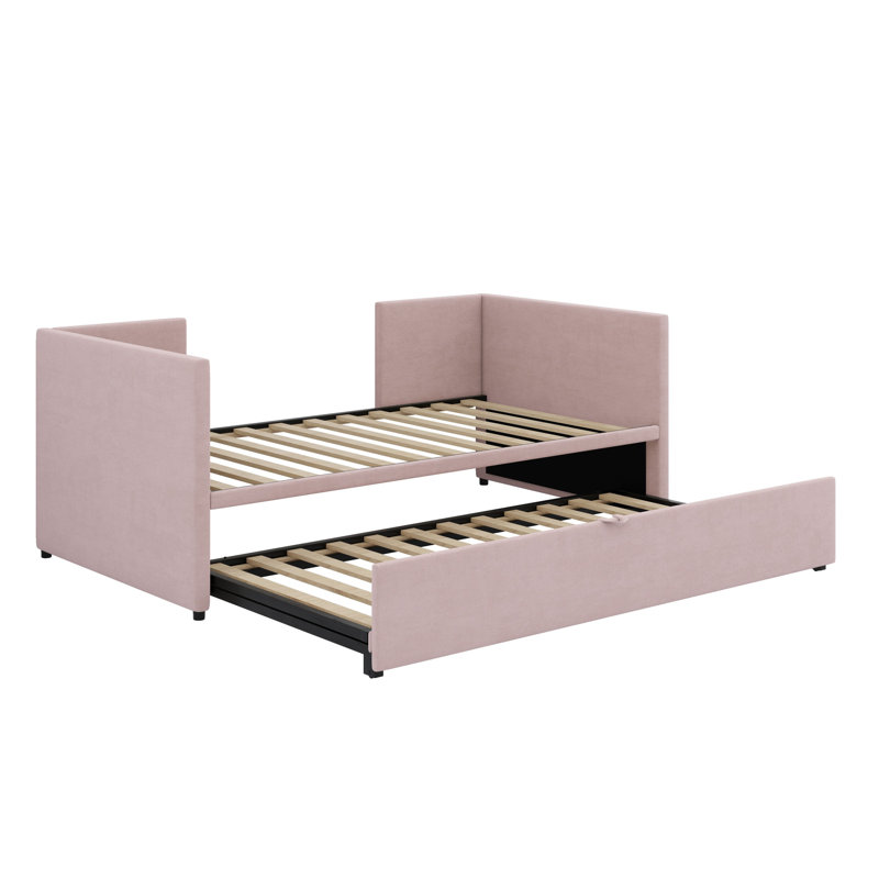 Upholstered Daybed With Pop Up Trundle, Pink