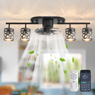 100cm 7 - Blade Crystal Linear Ceiling Fan with Light Kit and Remote/APP
