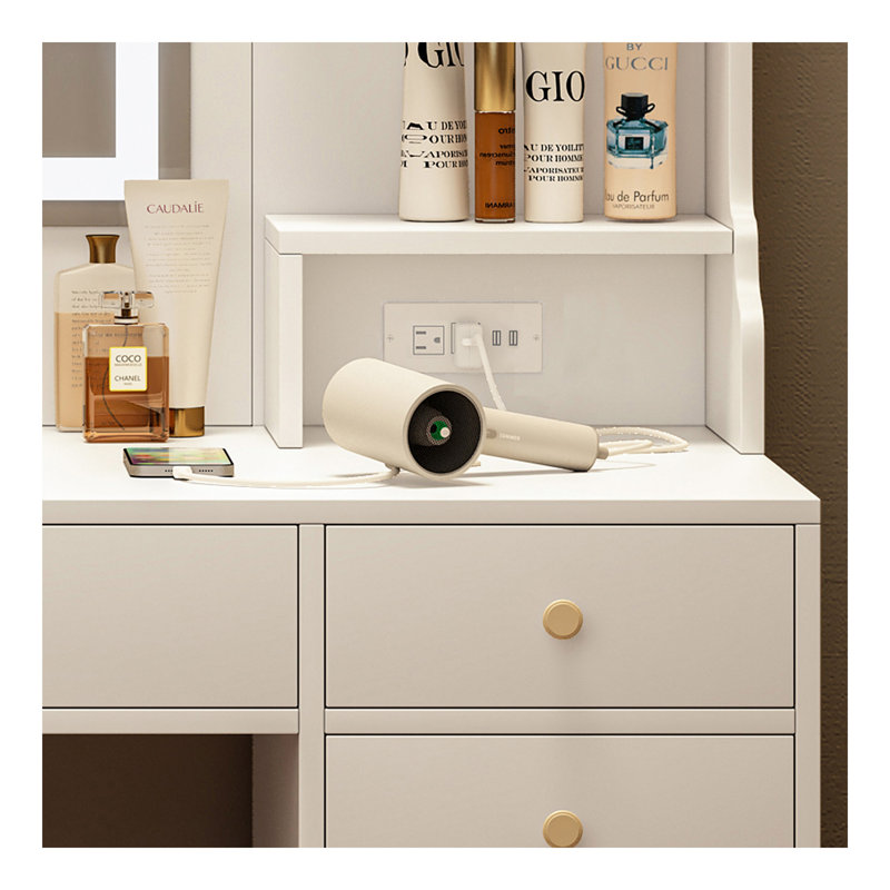 Grande coiffeuse avec miroir, 6 tiroirs et tablettes, bureau de commode