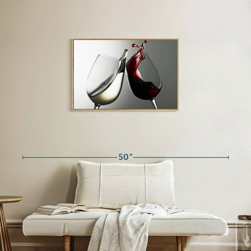 Blanc et vin rouge, Cadre flottant en bois naturel, 46 po x 31 po