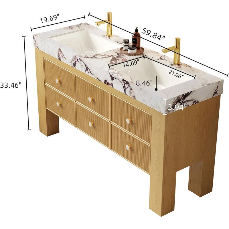60"Bathroom Vanity Double Sink, Freestanding Bathroom with 6 Soft-Close Drawers,Pre-Assembled