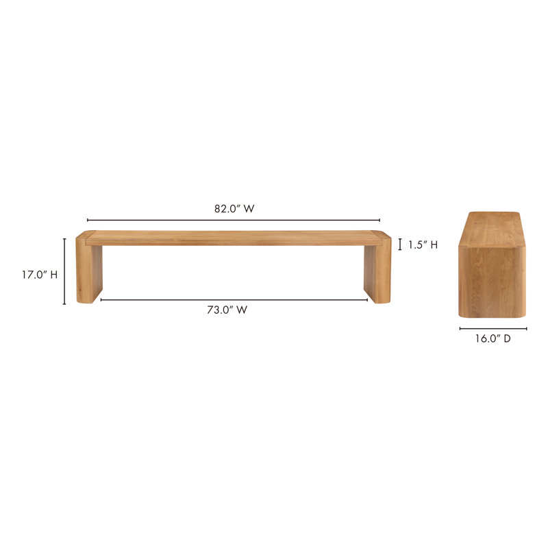 Channing Solid Wood Bench, 17" H x 82" W x 16" D, Natural