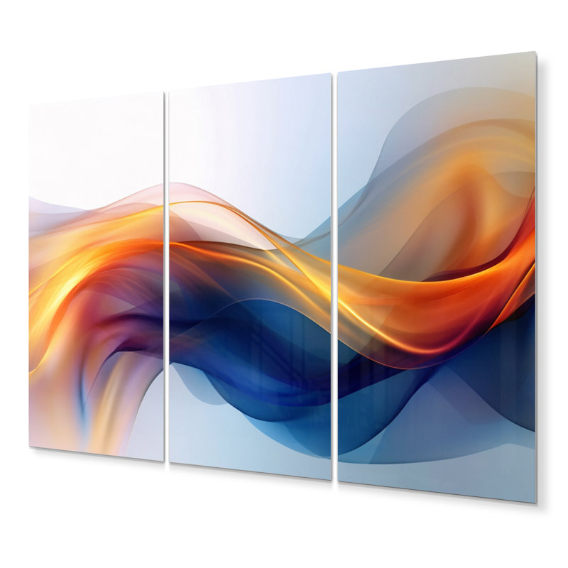 Orange orange bleu fractale I - impression de 3 pièces, H 28 po x l 36 po, Métal métal, Impression encadrée