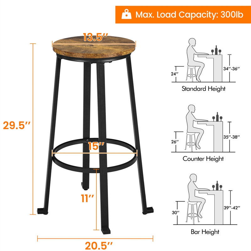 Khadijah Counter Stool with Metal Frame, Bar Stool (29.5” Seat Height), Rustic Brown