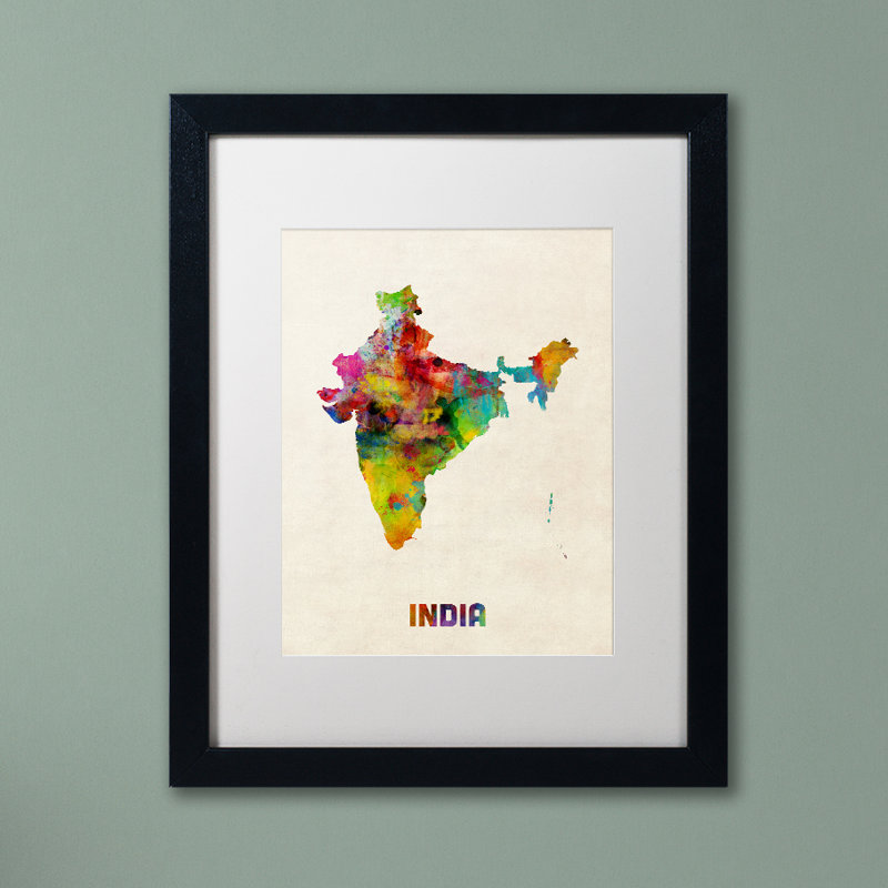 « india map », impression encadrée, H 14 po x l 11 po x P 0,5 po, Blanc, Cadre noir