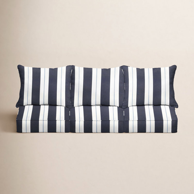 Coussin de siège / dossier Sunbrella Deana, Sunbrella® à rayures bleu marine, L 25 po x H 23 po