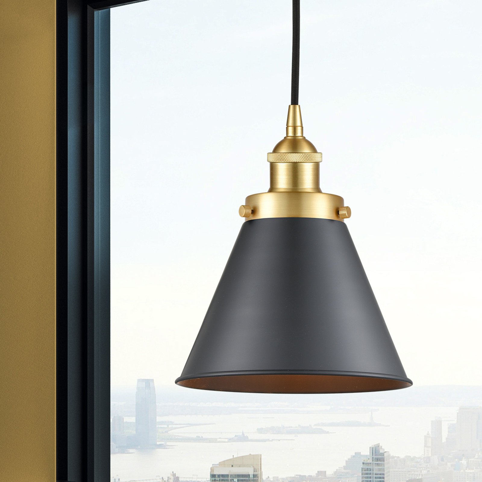 Rouvin Single Light Metal Dimmable Pendant, Satin Gold