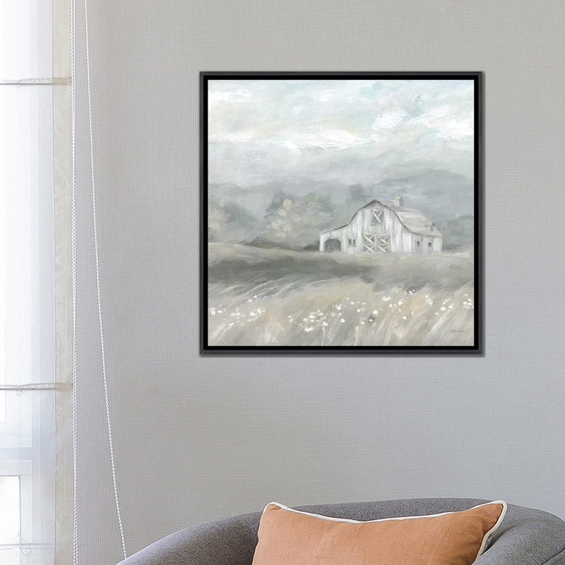 « Country Meadow Farmhouse » par Cynthia Coulter, reproduction d’art, H 26 po x l 26 po x P 1,5 po, Encadrement noir décoloré