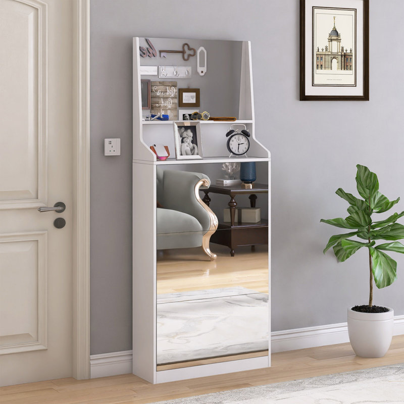Shoe Cabinet With 3 Mirrors For Entryway