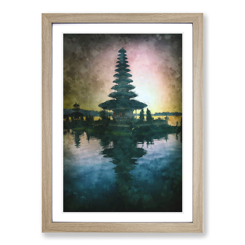 Temple in Bali Indonesia at Sunset - Picture Frame Graphic Art, 36cm H x 27cm W x 2cm D, Oak