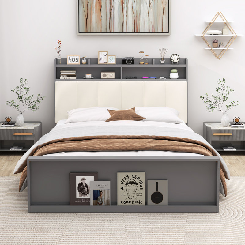 Structure de lit double avec sommier plateforme moderne