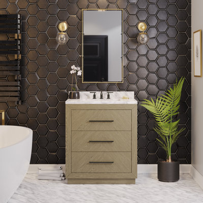 Rumalda 30" Single Bathroom Vanity Set with Gray Oak Cabinet and Carrara Marble Countertop