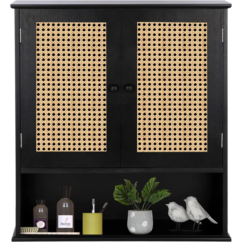 Armoire murale Ahsiah Reettic Rattan, Noir/naturel