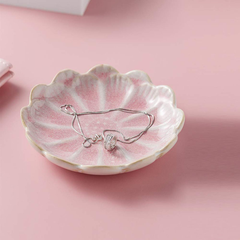 Plat à bijoux, plat à anneaux en forme de fleur, plateau à boucles d'oreilles rose, porte-bijoux mignon, bol à clés, fleur rose