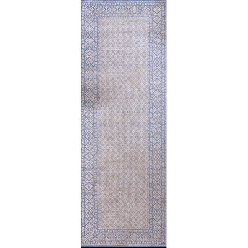 White And Blur Color Antique Indian Allover Geometric Cotton Agra Gallery Rug