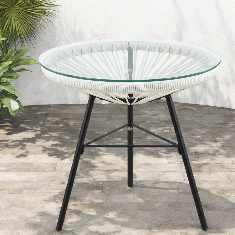 Tables d'appoint modernes, table d'appoint en métal et rotin blanc