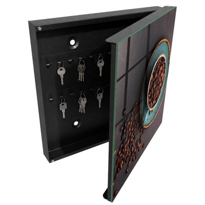 Key cabinet for home, Opens to the right, 30x30x5, White, A cup with poppy seeds and a turquoise plate, 
