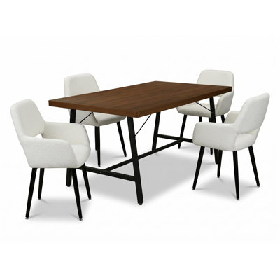5-Piece Rectangular Wood-Look Dining Table Set With 4 Upholstered Arm Chairs