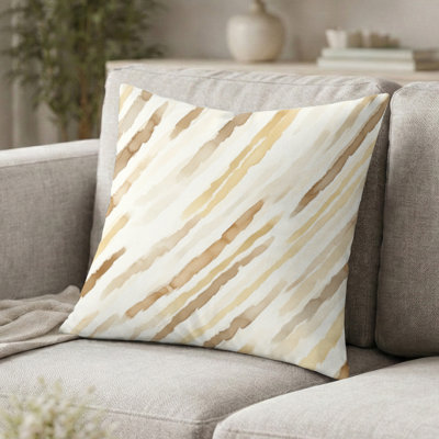 Coussin à rayures - Coussin à imprimé campagne brun et jaune