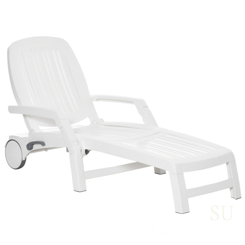 Chaise longue d'extérieur avec rangement, imperméable, assemblage rapide, conception pliante, 5 niveaux de dossier réglables pour piscine, plage, patio, jardin