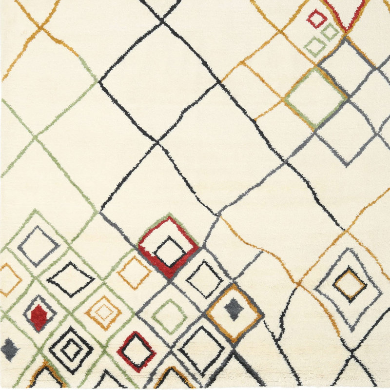 Tapis contemporain beige / rouge, Carré 7 pi