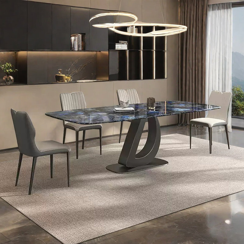 Rectangular Blue Microlite Stone Dining Table Sets, 29.5"H x 55.1"L x 31.5"W