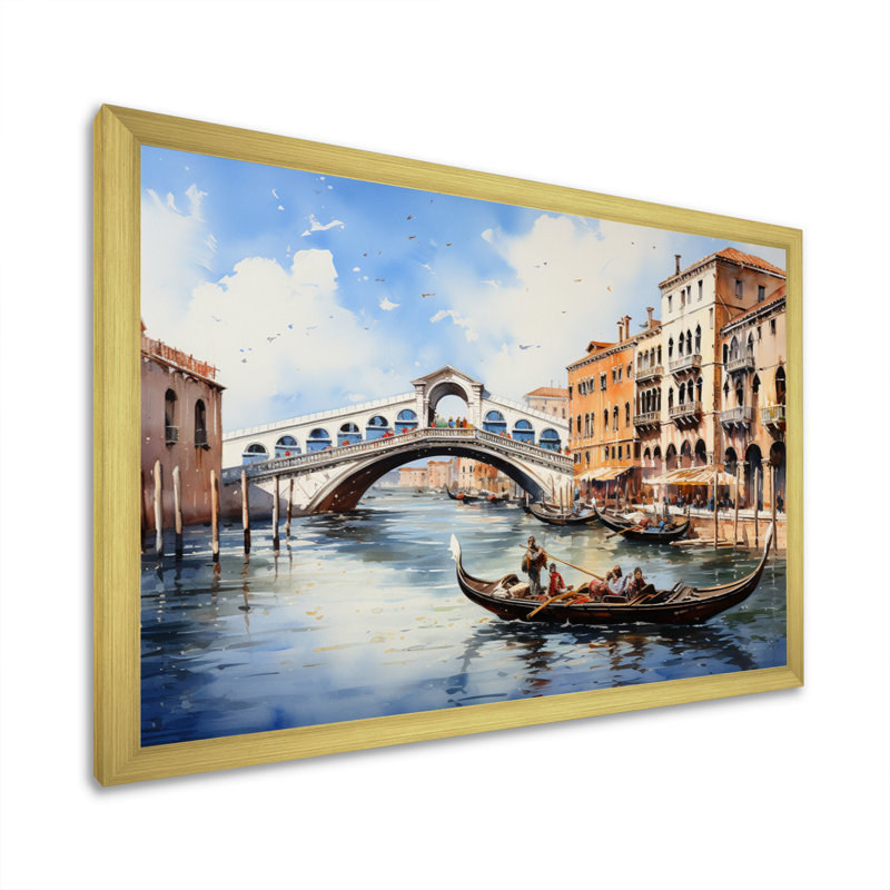 Italie, pont du Rialto Ponte I - Italie, art mural, Cadre doré simple, H 24 po x l 32 po x P 1 po