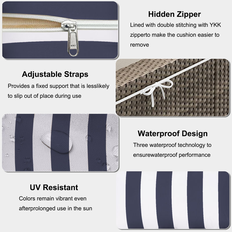 14 Piece Outdoor Sectional Cushions, 4"water-resistant Outdoor Sofa Cushions Replacement, Navy Blue/White Striped