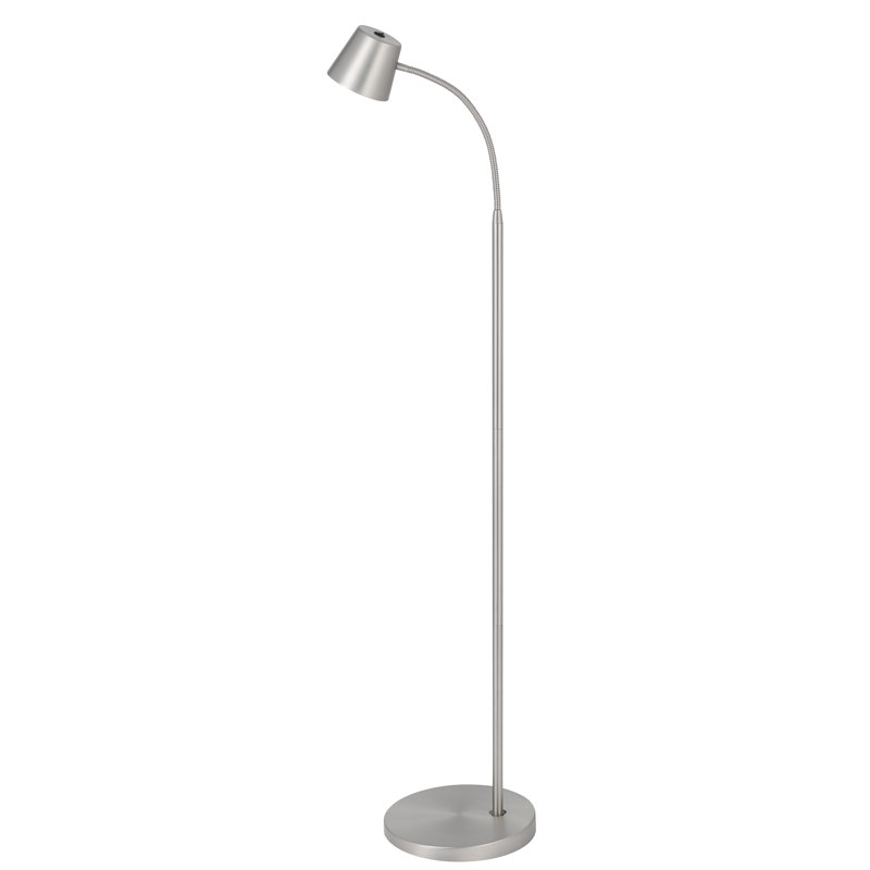 Lampe sur pied en métal à col de cygne, hauteur 130 cm, finition nickel satiné mat, avec éclairage DEL