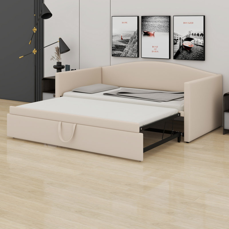 Lit de jour rembourré avec lit gigogne, Beige
