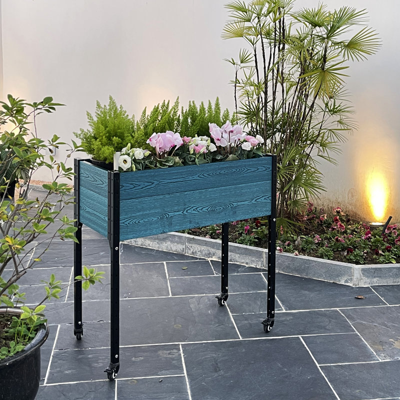 Pot à fleurs surélevé en plastique et en bois