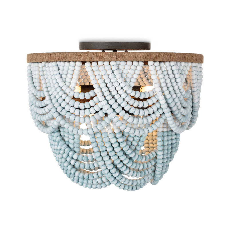 Ombre Wood Bead Flush Mount, Black/Natural, Blue