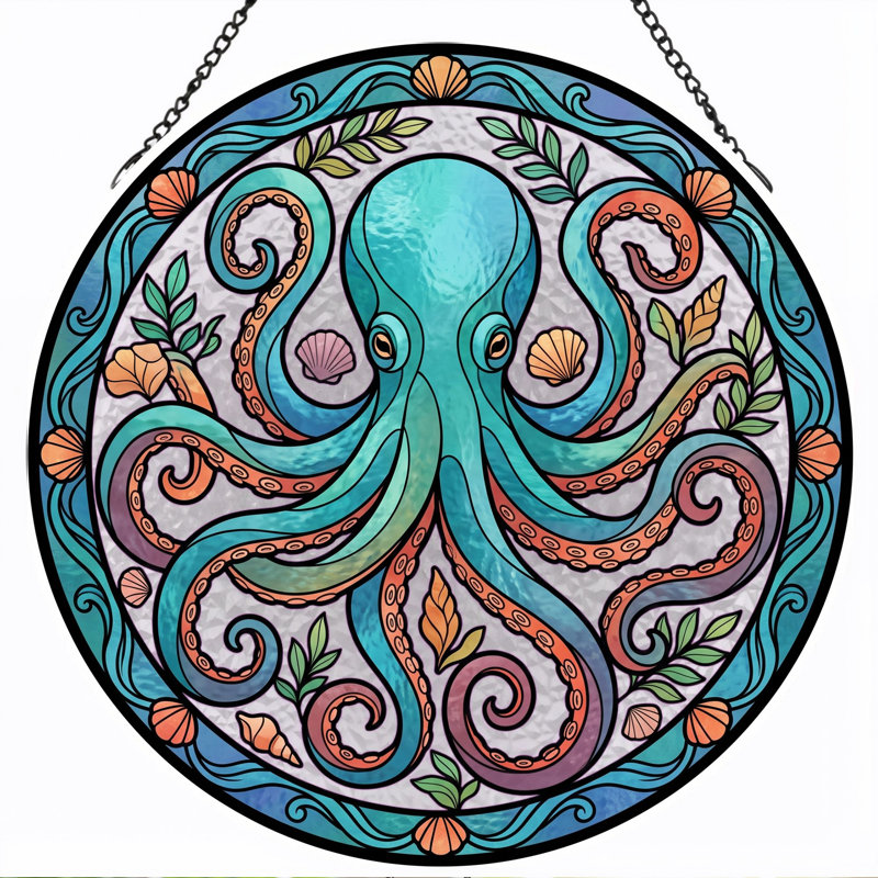 Panneau de vitrail Octopus Design - 7,8H, 7.8"H