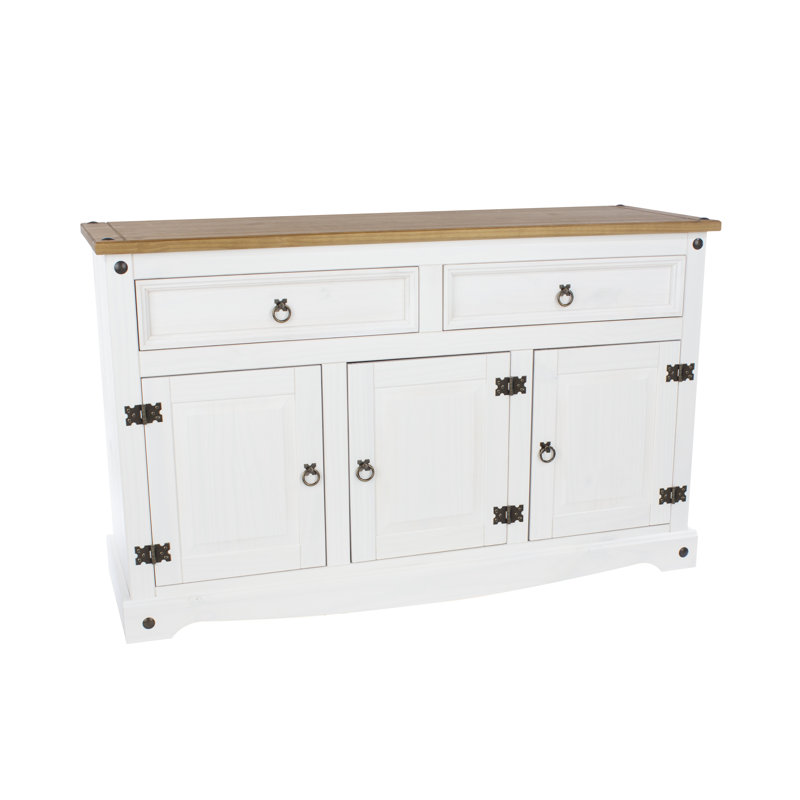 Cooksey Wide 2 Drawer, 3 Door Wooded Sideboard, White and Antique Wax Finish, Corona design
